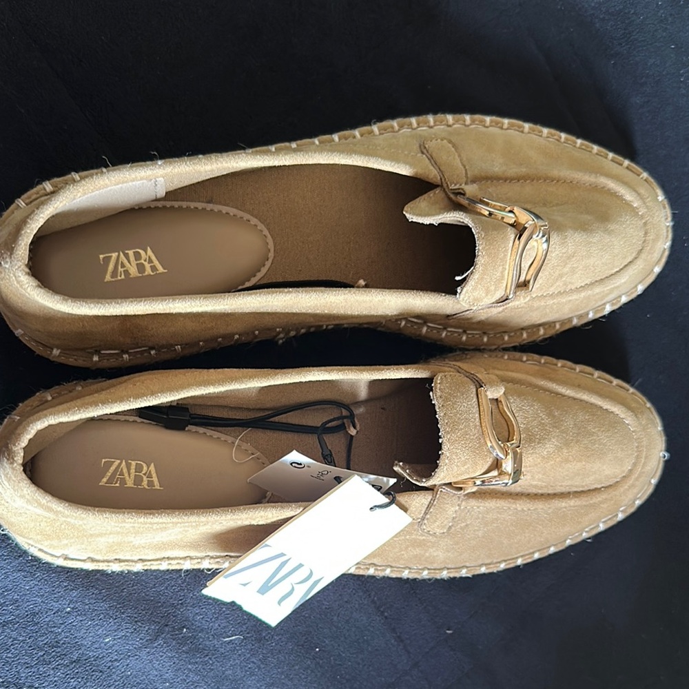 Zara Tan Gold Espadrilles